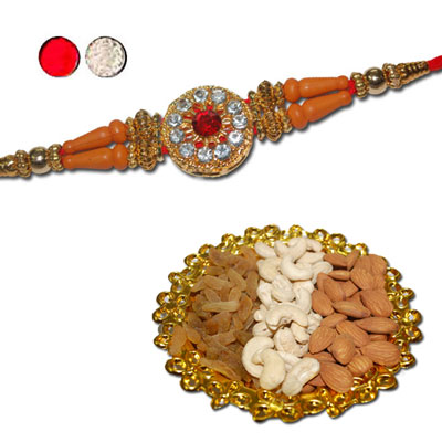 "Rakhi - FR- 8320 A (Single Rakhi) , Dryfruit Thali - Code RD500 (ED) - Click here to View more details about this Product